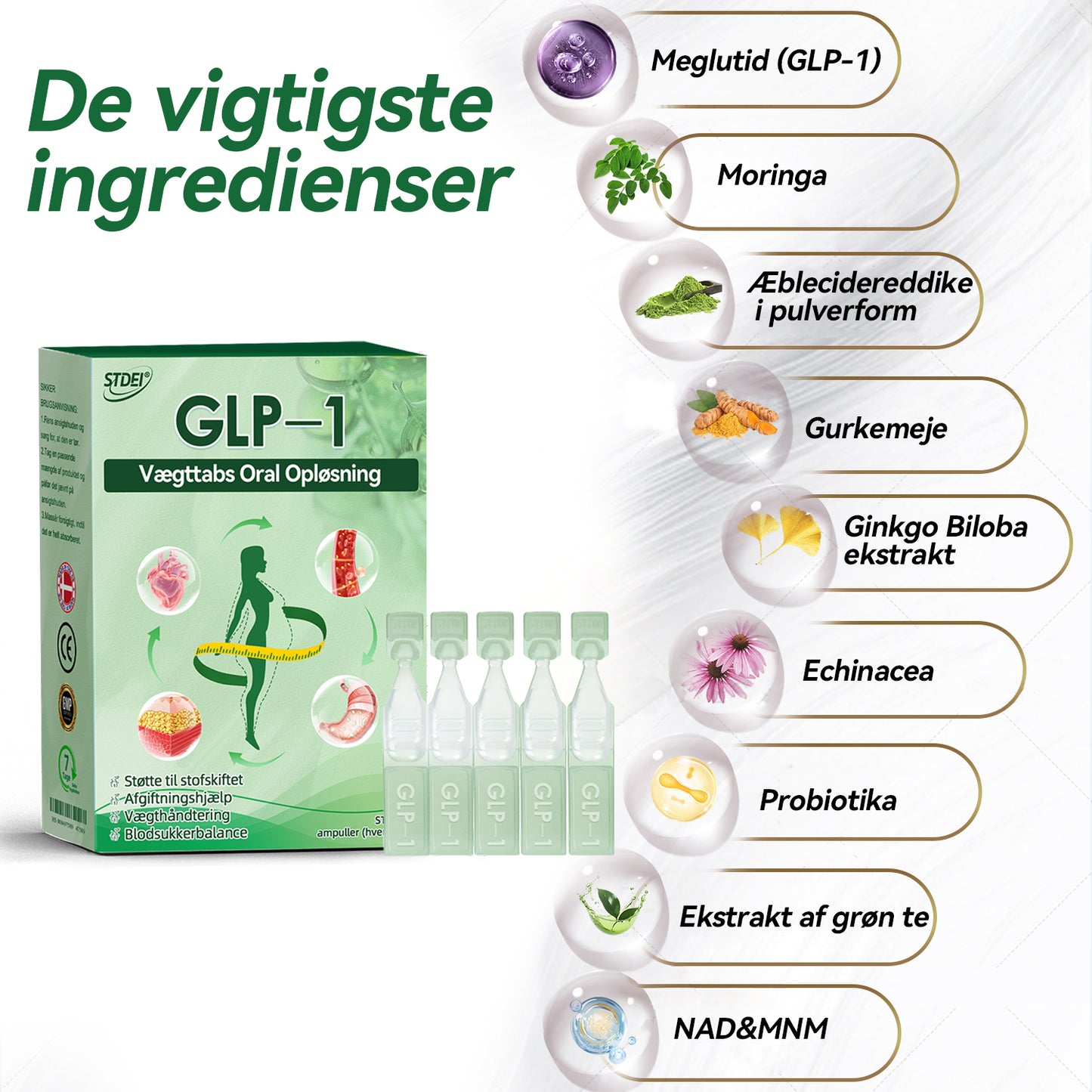 STDEI® GLP-1 Vægttabs Oral Opløsning 🔥Bare én dosis om dagen – allerede efter 7 dage kan du se tydelig effekt 👩⚕️ Virker mod overvægt, hjerte-kar-sygdomme, diabetes, søvnapnø, ledproblemer og mere🌻
