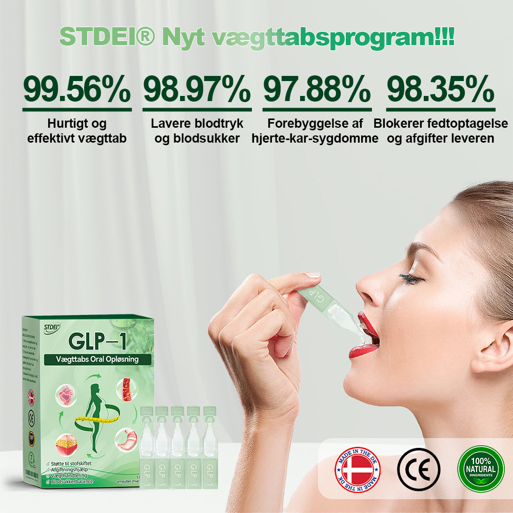 STDEI® GLP-1 Vægttabs Oral Opløsning 🔥Bare én dosis om dagen – allerede efter 7 dage kan du se tydelig effekt 👩⚕️ Virker mod overvægt, hjerte-kar-sygdomme, diabetes, søvnapnø, ledproblemer og mere🌻